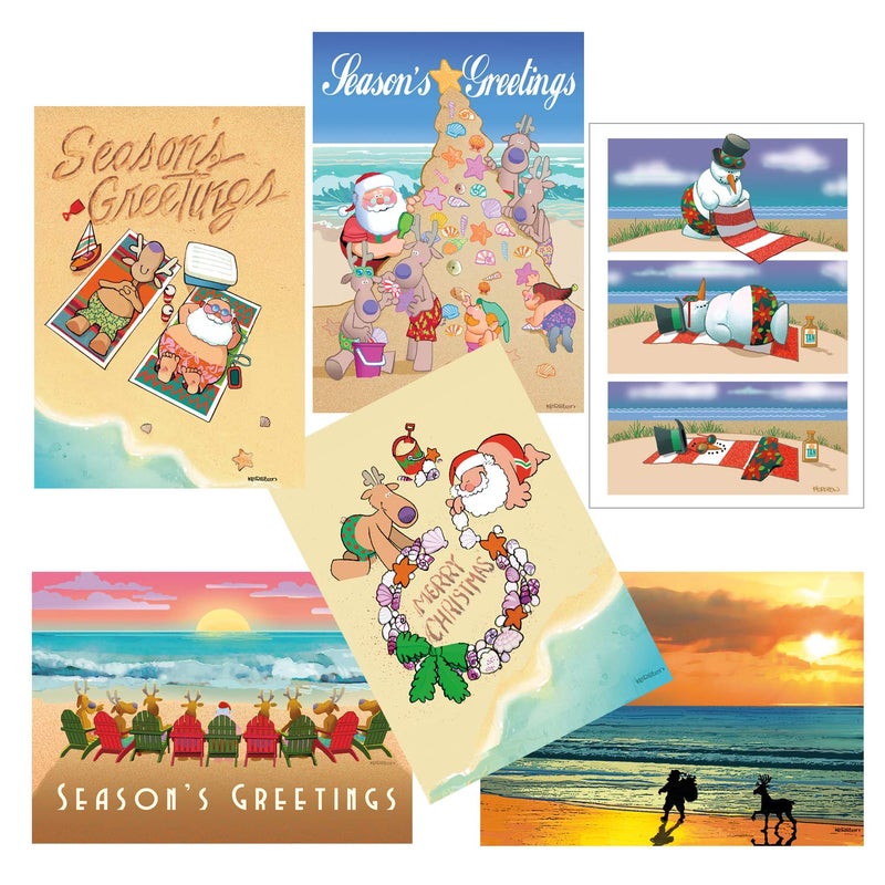 Stonehouse Collection Beach Christmas Card Variety Pack - 18 Cards & Envelopes - 6 Designs, 3 Cards Per Design - Assortment #3 - Image 1